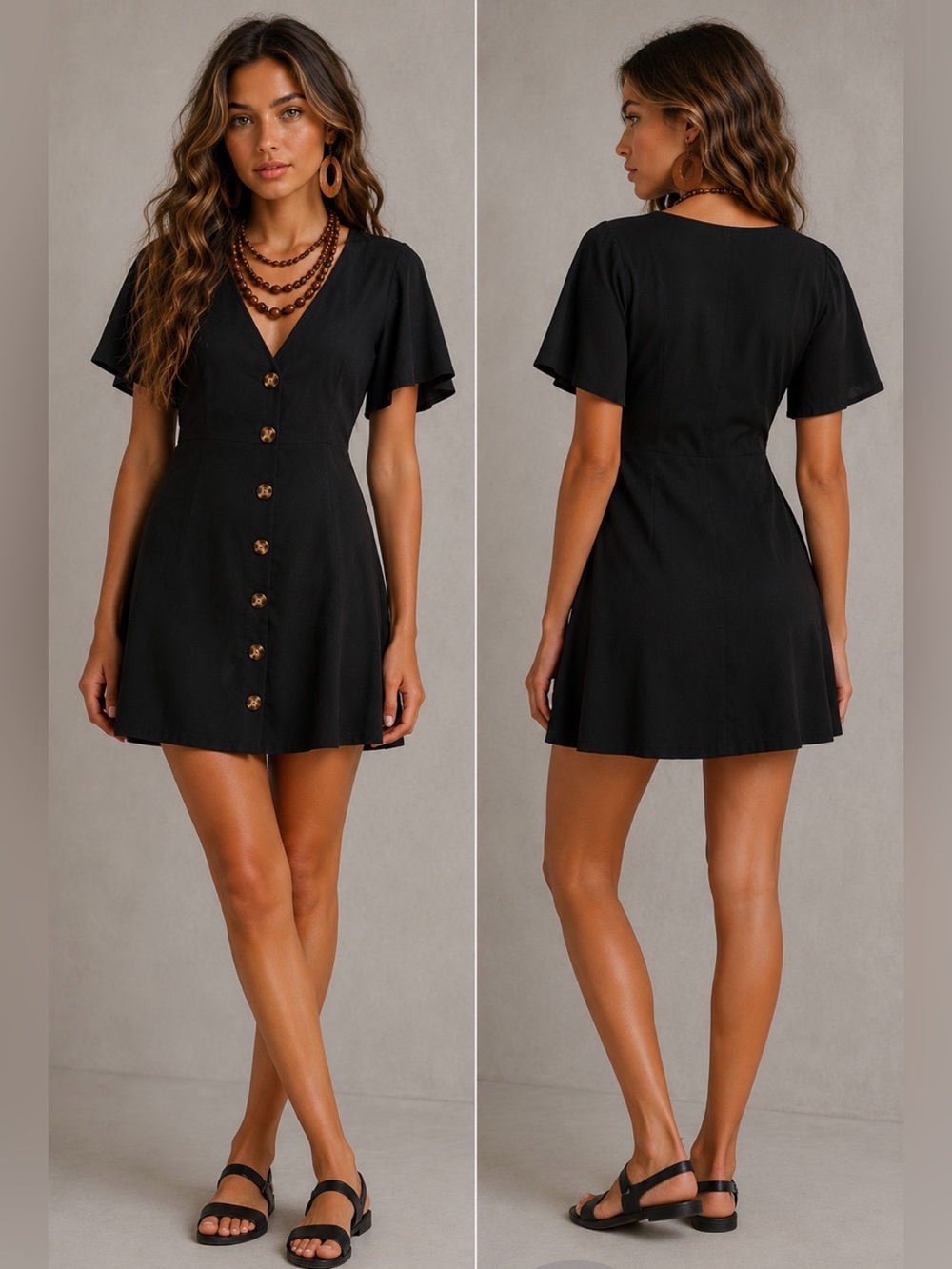 Zara Black V-Neck Mini Dress